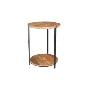 Ravi Iron base solid wood top side table
